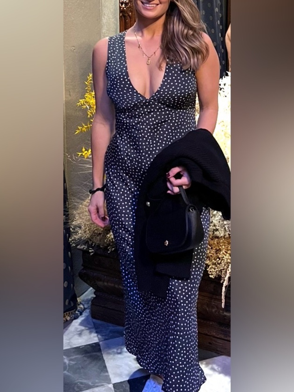 Black Polka Dot V-Neck Sleeveless Maxi Dress - Picture 3 of 4